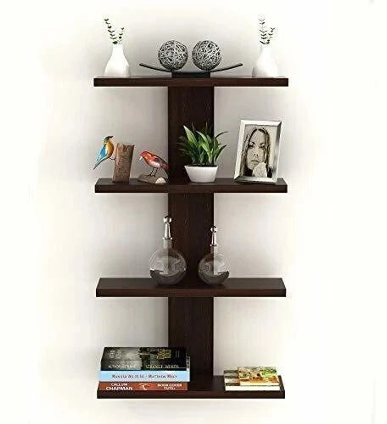 NationalArts Wooden Wall Shelf Wall Hanging Rack Home Decor Storage Shelf MDF (Medium Density Fiber) Wall Shelf(Number of Shelves - 4, Brown)
