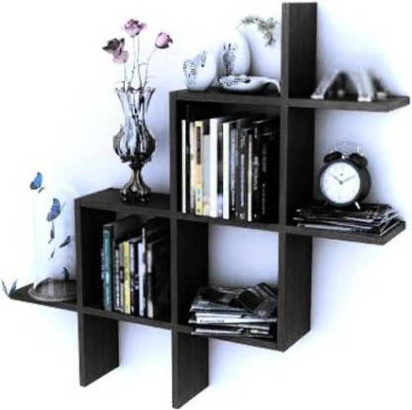 Mark Wood New Wall Mount New Plus Shaped Engineered Wood Display Unit(Finish Color - Black, DIY(Do-It-Yourself))