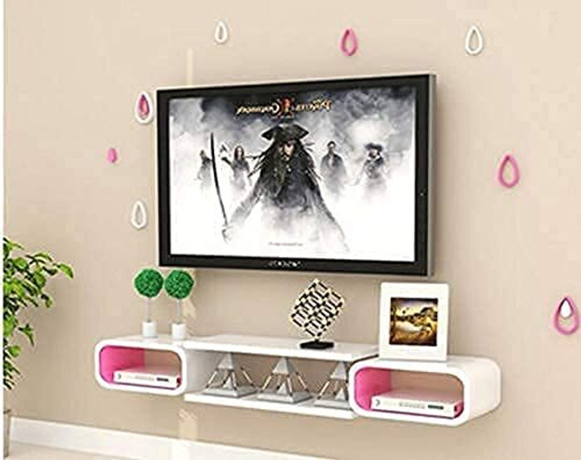 CraftOnline SetTop Box Stand Wall Mounted Shelf Racks Wooden tv cabinets MDF (Medium Density Fiber), Wooden Wall Shelf(Number of Shelves - 4, Pink, White)