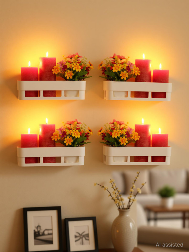 WORA WORA Bedroom Dressing Table Organizer Self-adhesive Racks Plastic Wall Shelf(Number of Shelves - 4, White) - Flipkart Deal