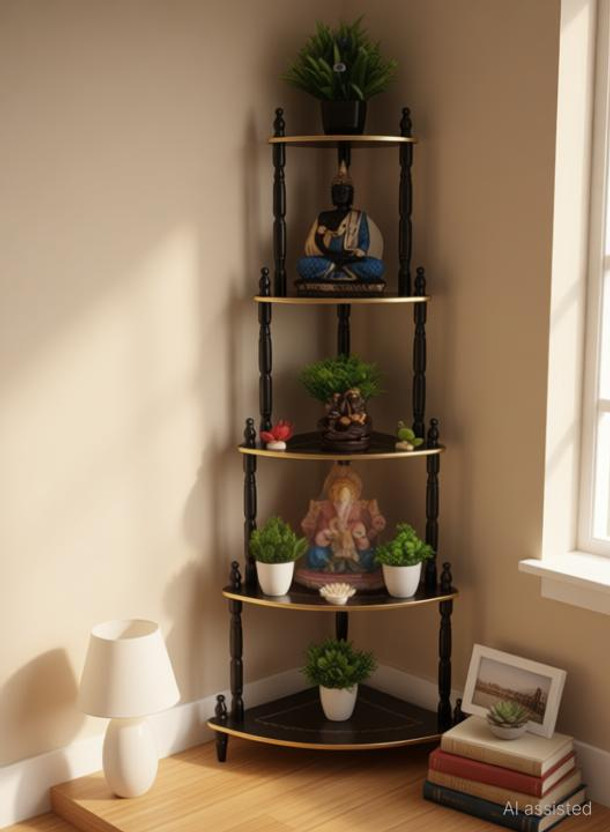 Shree Enterprises 5 Shelf Wooden Corner, Floor Standing, Multipurpose Rack, Corner, Brown Finish Wooden Wall Shelf(Number of Shelves - 5, Brown)