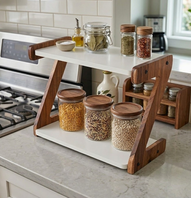 Flipkart N P HANDICRAFTS Kitchen Counter Stand with White Shelves | Space Saving Kitchen Rack MDF (Medium Density Fiber) Wall Shelf(Number of Shelves - 2, Brown, White) - Flipkart Deal