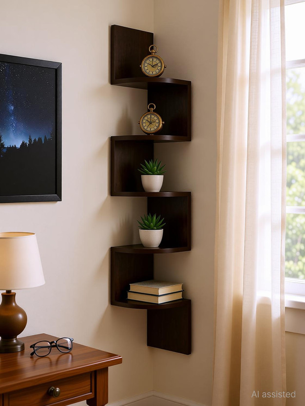 EFA HANDICRAFTS Wooden Wall Shelf(Number of Shelves - 5, Brown)