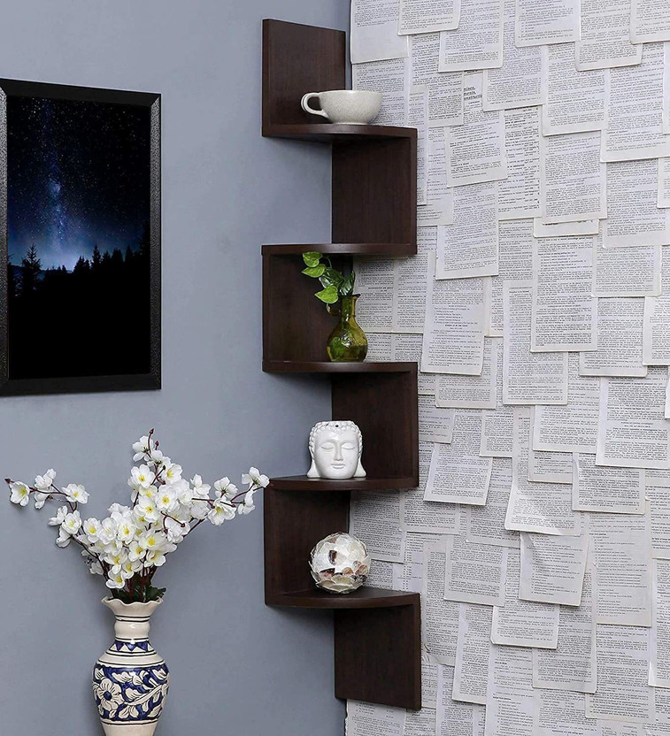 EFA HANDICRAFTS Wooden Wall Shelf(Number of Shelves - 5, Black)