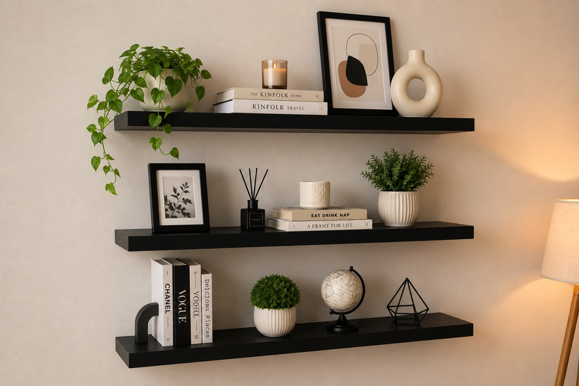 ELANITH ELANITH STUBBORN 3 Tier Floating Wall Shelf Wooden Wall Shelf(Number of Shelves - 3, Black) - Flipkart Deal