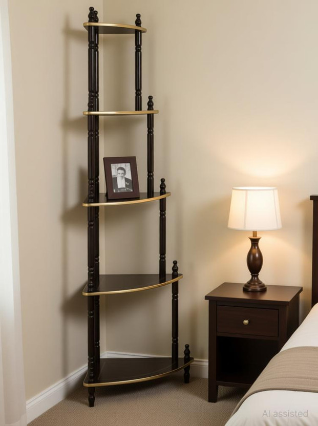 DPH 5 Shelve Wooden Corner, MDF Wall Corner Stand, Floor Standing, Brown Finish, Shelf Living Room Corner Bedroom, Multipurpose Corner 5-Tier Corner Rack Wooden Wall Shelf(Number of Shelves - 5, Brown)