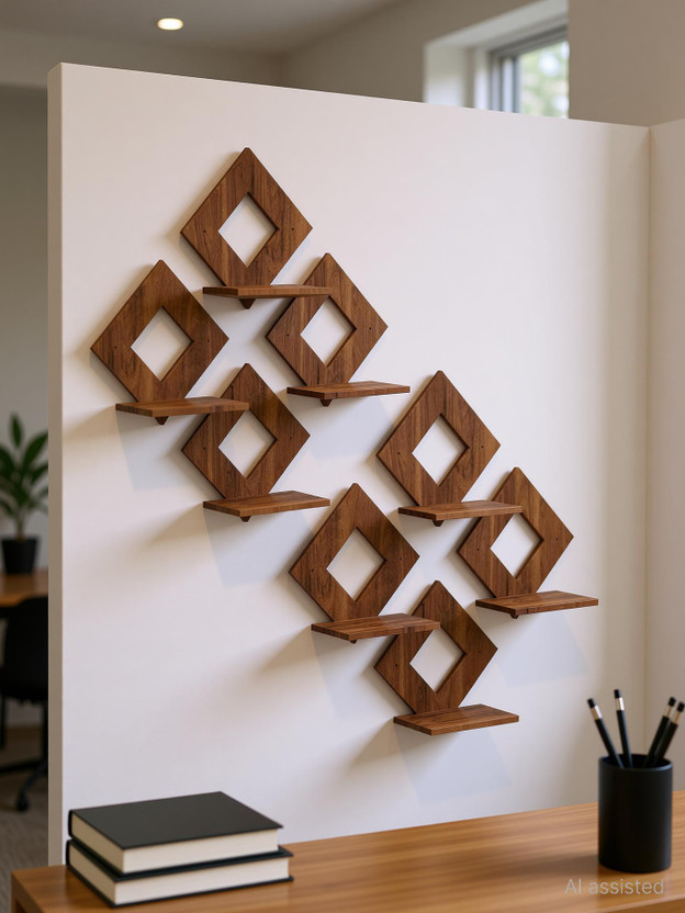 vishu wall self Wooden Wall Shelf(Number of Shelves - 8, Brown)