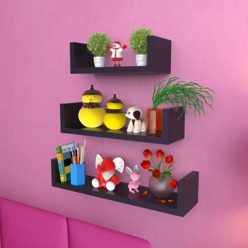 Antique Villa World Pes Floating Shelves wall mount Wooden Wall Shelf(Number of Shelves - 3, Black)