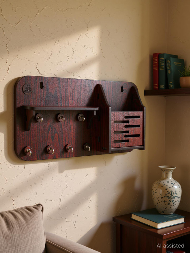 FMSA4 home decoration items for living room key holder wood Wooden Wall Shelf(Number of Shelves - 1, Brown)