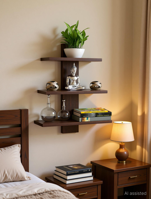 Xtenshion Crafts Well Shelf For Home And Flat Decor And Fully Water Proof Wooden Wall Shelf(Number of Shelves - 3, Brown)
