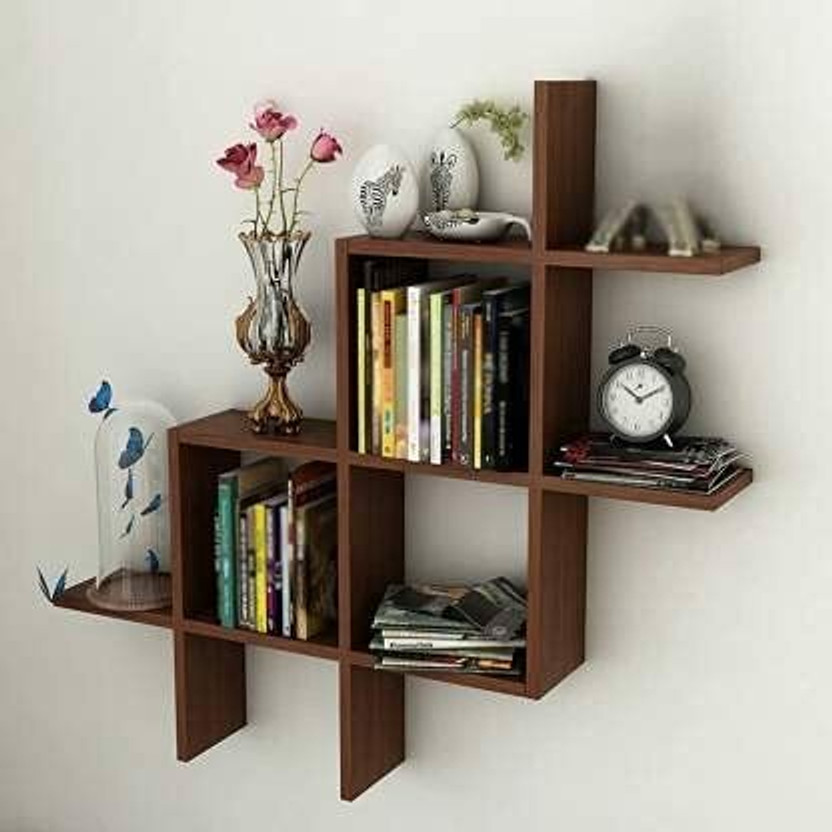 THE SOUL TRADERS Floating Decorative Wall Rack Shelf For Home and Living Decor - Brown MDF (Medium Density Fiber), Wooden Wall Shelf(Number of Shelves - 1, Brown)