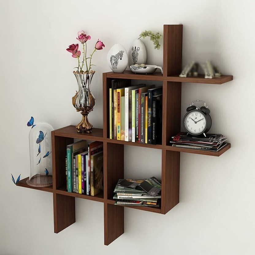 classiconline Modern Wall Rack Shelf Organizer for Books & Decor | Living Room Bedroom MDF (Medium Density Fiber) Wall Shelf(Number of Shelves - 6, Brown)