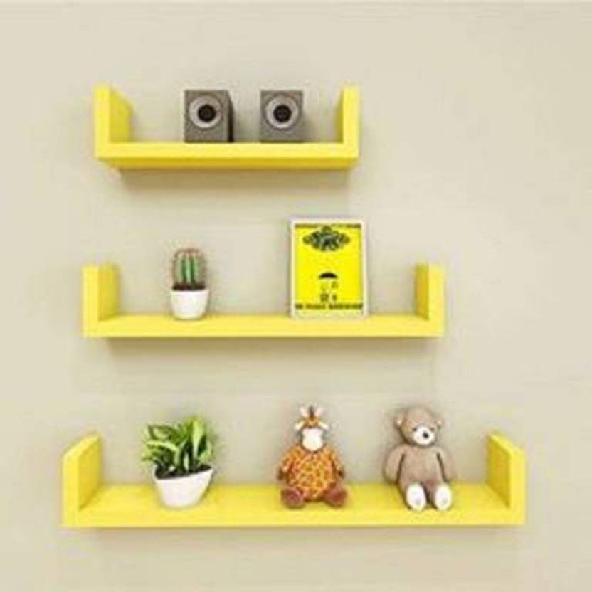 ANTIQUE MART Wooden Wall U rack Wooden Wall Shelf(Number of Shelves - 3, Yellow)