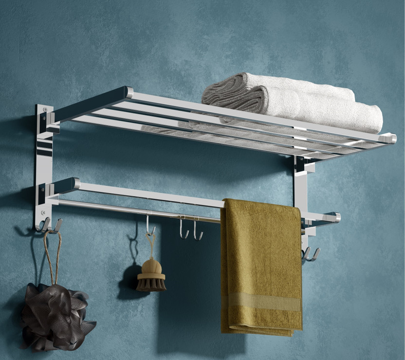 LivesUp 24 Inch Towel Rack Hanger Rod Holder Chromed Stainless Steel Wall Shelf(Number of Shelves - 2, Steel)