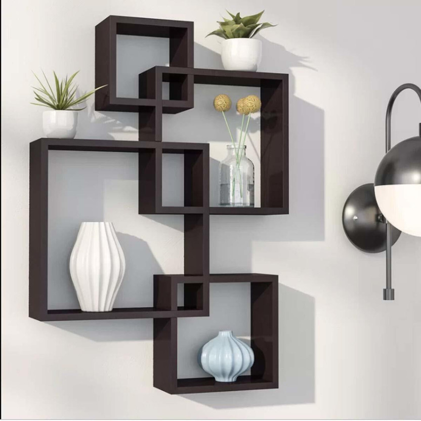 Online Craftbuzz Wooden Mounted Rack for Living Room Decor MDF (Medium Density Fiber) Wall Shelf(Number of Shelves - 4, Black)