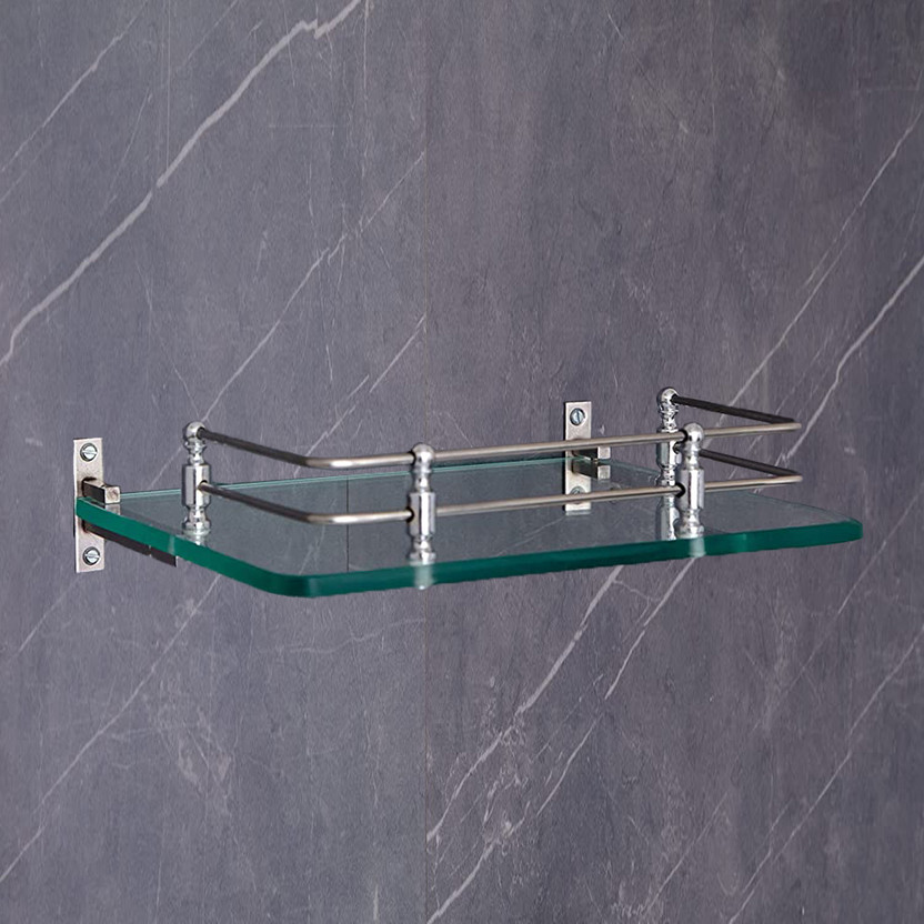 Garbnoire Garbnoire 12 x 6 Inch Multipurpose Wall Hung Glass Bathroom Shelf with Wall Brackets Stainless Steel, Glass Wall Shelf(Number of Shelves - 1, Clear) - Flipkart Deal