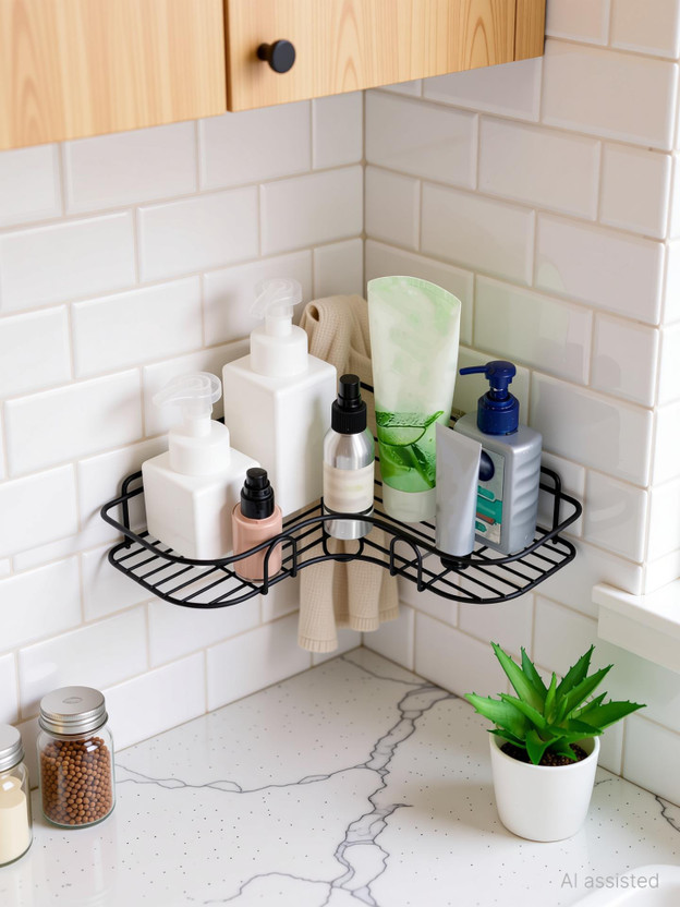 kedarnath 2-Tier Wall Mounted Bathroom & Kitchen Storage Rack (Adhesive Mount) Steel Wall Shelf(Number of Shelves - 1, Black)