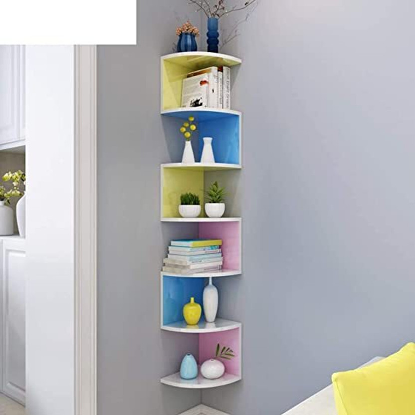CraftOnline Zigzag corner rack shelves for living and bedroom decoration corner decor Wooden, MDF (Medium Density Fiber) Wall Shelf(Number of Shelves - 7, Multicolor)