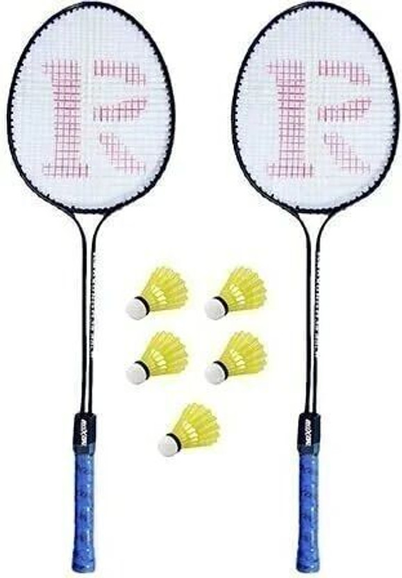Laksh sports Badminton Racquet Rackets Set Of 2 pcs with 5 shuttle combo SET Yellow Strung Badminton Racquet(Pack of: 7, 280 g)