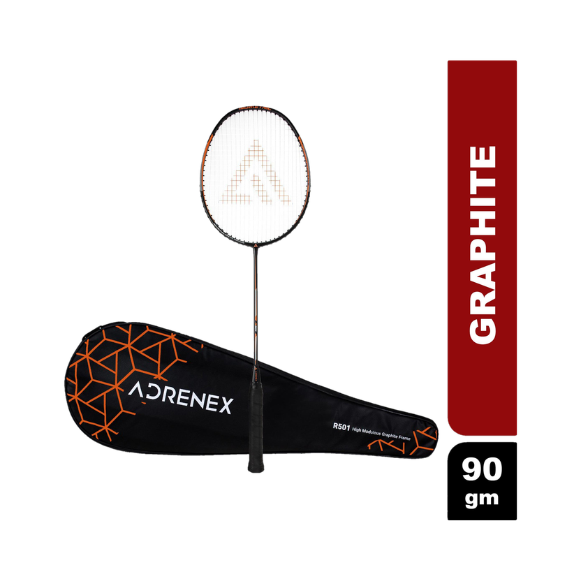 Adrenex by Flipkart R501 Full Graphite Badminton Racquet Black, Orange Strung(Pack of: 1, 90 g)
