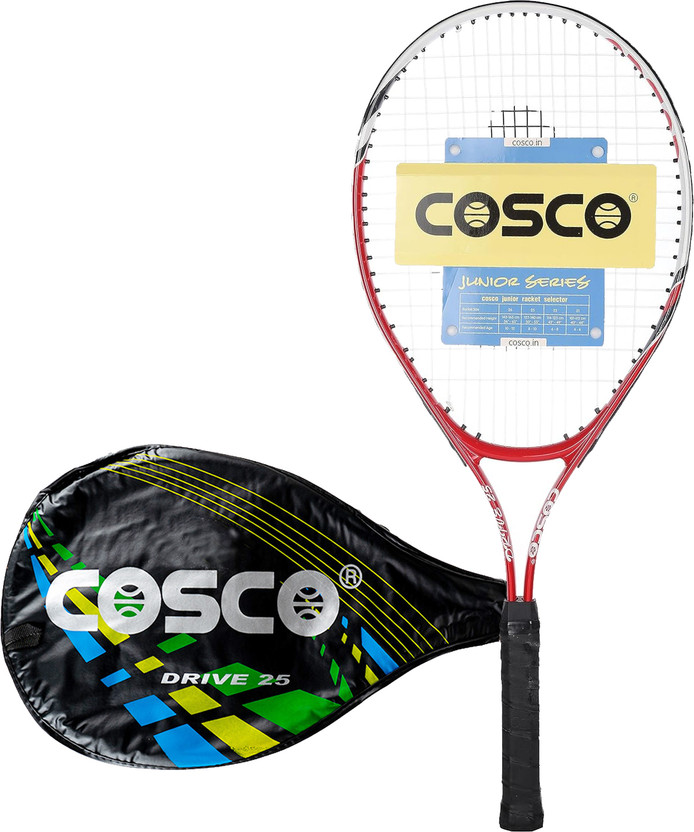 COSCO Drive-25 Lawn Tennis Racket (25 Inches) (8 to 10 Years) ¾ Cover, Fused Aluminium Red, White Strung Tennis Racquet(Pack of: 1, 270 g)