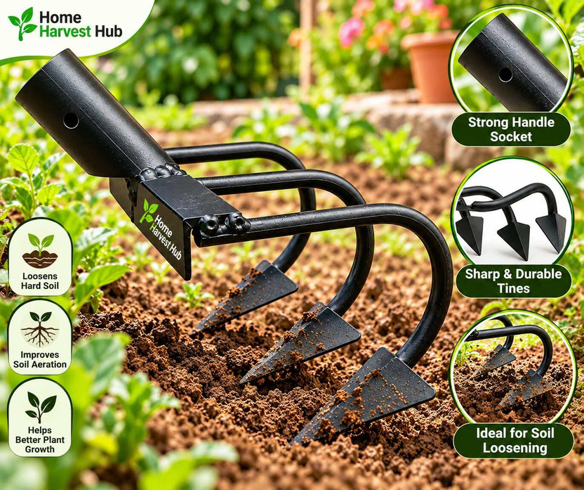 VEXORA TOOLS Heavy Duty Soil Cultivator 3 Tine Garden Tiller Tool Hand rake(10 cm)