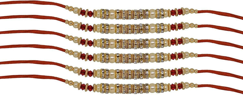 Designer Designer Beautiful Dhaga Rakhi For Rakshabandhan For Brothers, Multicolour, M-10003 Pearl Rakhi by Kuhu(6 Rakhi) - Flipkart Deal