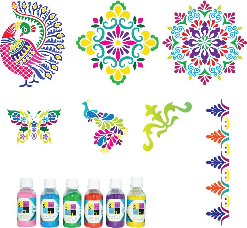SWAG STATION Mandala Rangoli Stencil Big Size (Set of 7 Stencil, 6
