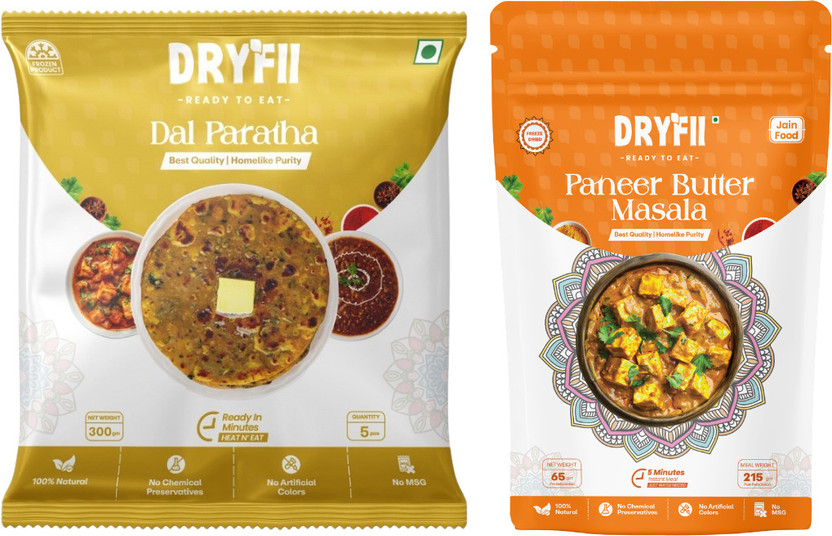Dryfii Ready to Eat Dal Paratha with Jain Paneer Butter Masala Combo Meal Pack(365 g)