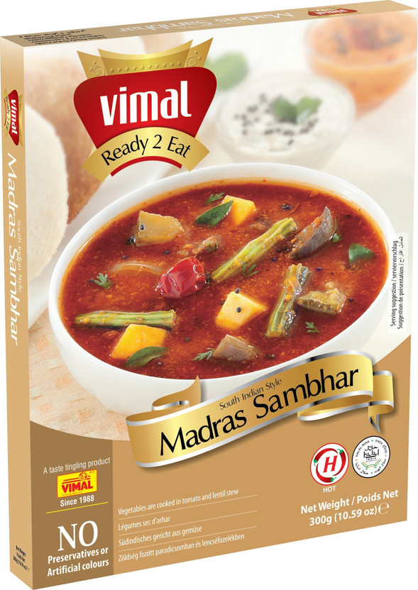 VIMAL Ready to Eat Madras Sambhar Ready 2 Eat Vegetarian Meal with No Added Preservative and Colours - 300g(300 g)