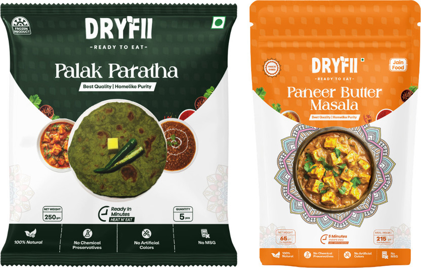 Dryfii Ready to Eat Palak Paratha & Paneer Butter Masala Combo | Protein Meal(315 g)