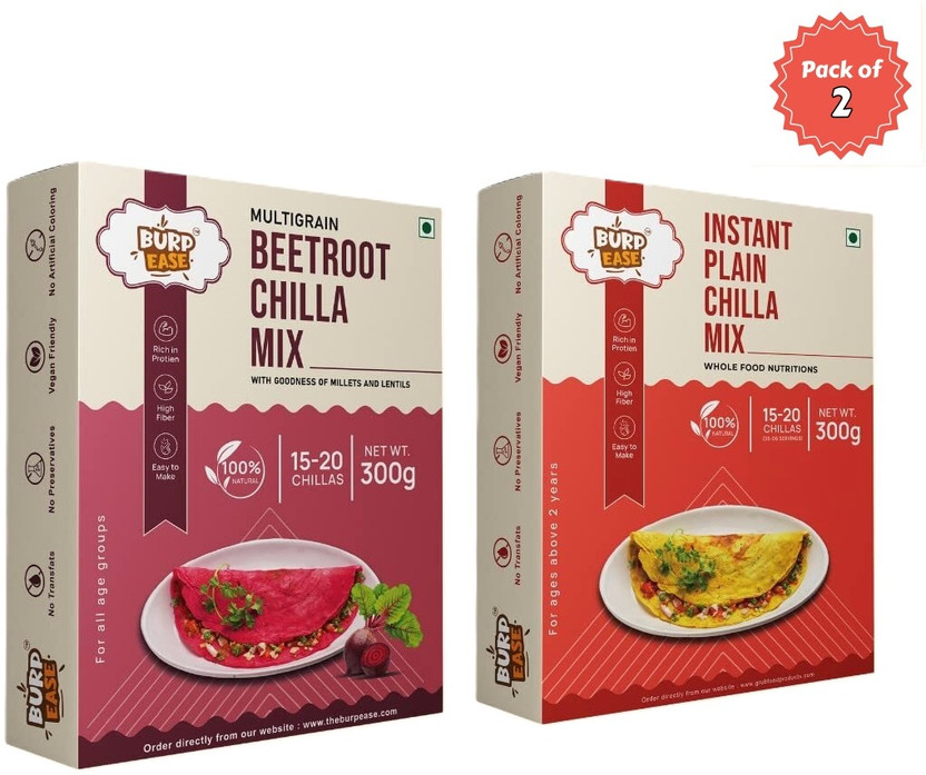 BURPEASE Plain & Beetroot Chilla Mix ,Protein & Fiber-Rich Breakfast for Kids & Families(600 g)