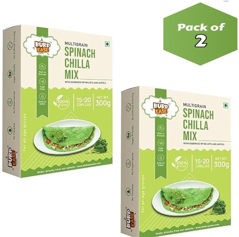 BURPEASE Plain Spinach Chilla Mix Protein & Fiber Breakfast for Kids and Families(Pack-2)(600 g)