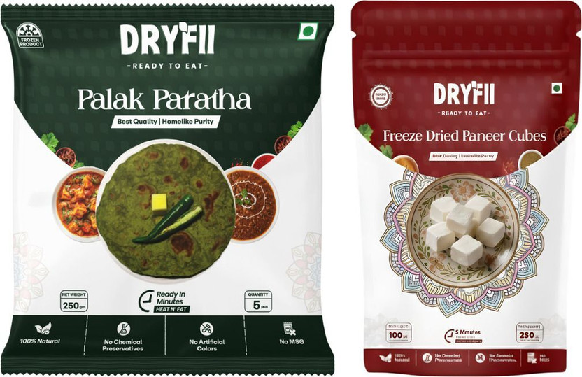 Dryfii Ready to Eat Palak Paratha with Paneer Cube Combo Meal(350 g)
