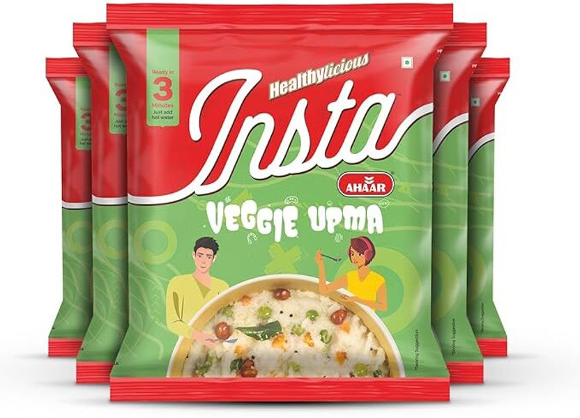 Insta Ahaar by Insta Ahaar Veggie Upma Ready-to-Eat - Pack of 5 (60g Each) | Instant Snack | Instant Food(300 g)