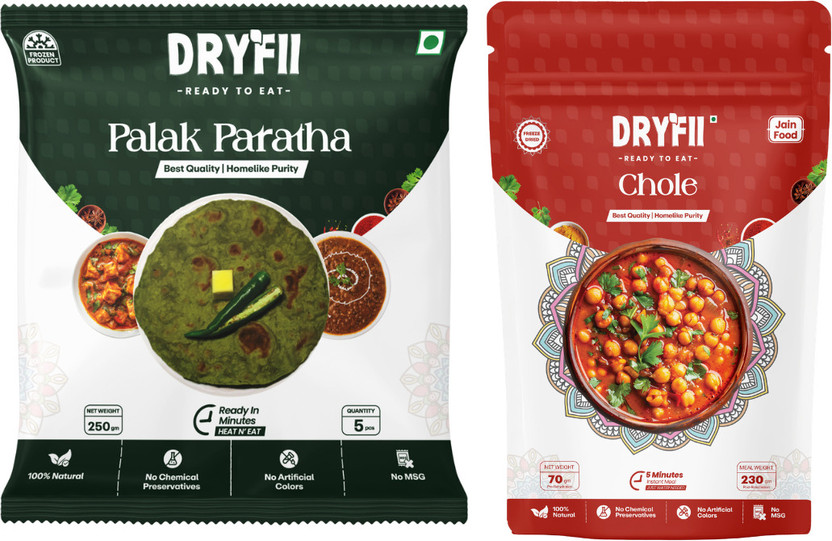 Dryfii Ready to Eat Palak Paratha with Jain Chole Combo Meal(320 g)