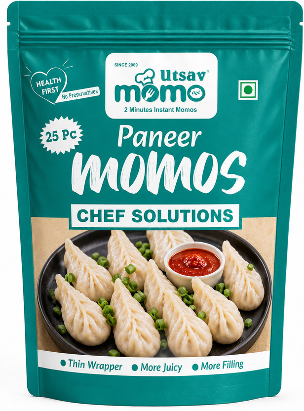 Utsav Momo Cafe Utsav Momo Paneer Momos 25 Pc Family Pack | Ready to Cook Instant Paneer Momos(25 Pieces)