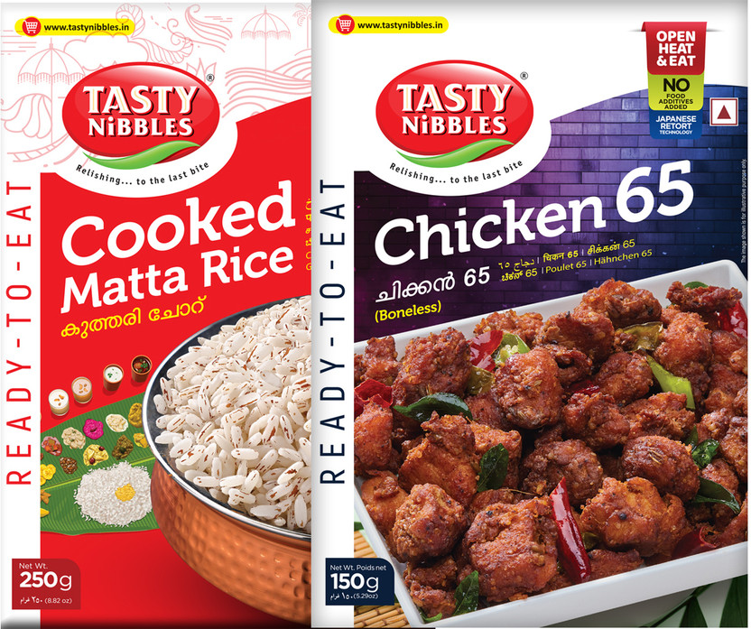 Tasty Nibbles Ready to Eat Cooked Matta Rice 250g & Chicken 65 150g Combo(400 g)