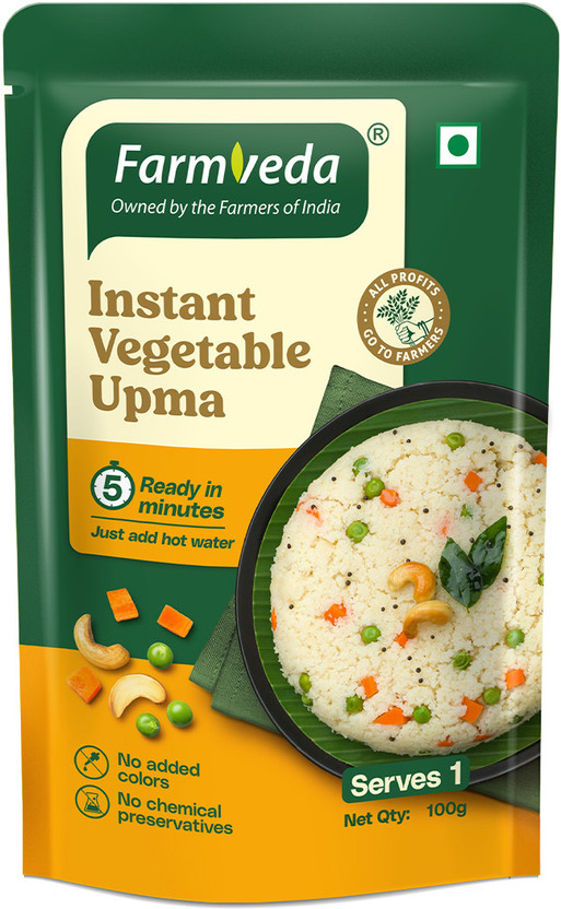 farmveda Instant Upma Mix-Pack of 5(100gm each) | Ready-to-Cook | South Indian Breakfast(500 g)