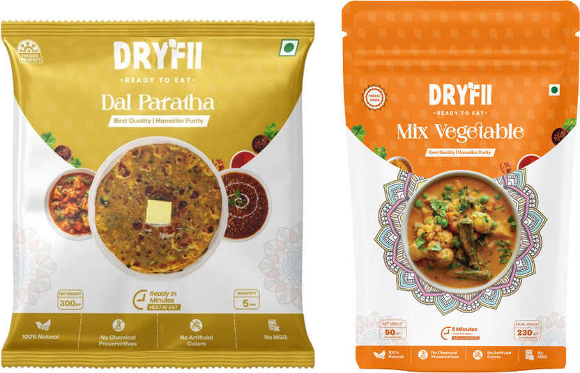 Dryfii Ready to Eat Dal Paratha with Mix Veg Curry Combo Meal Pack(350 g)