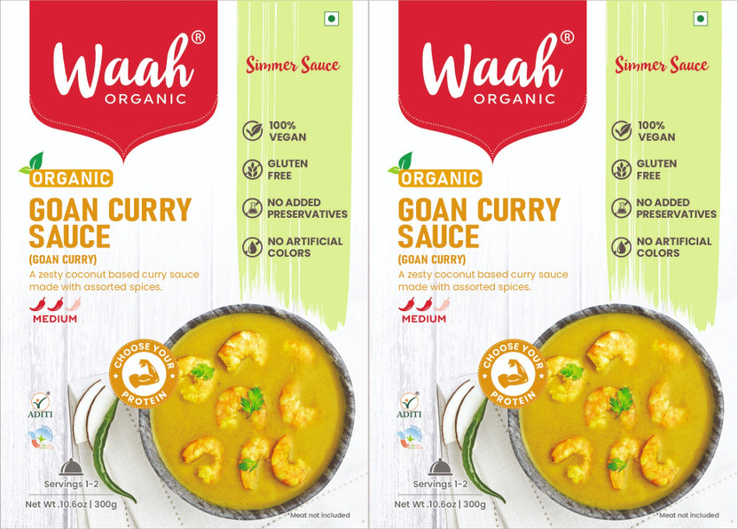 Waah Organic Goan Curry Sauce (Goan Curry), Ready to Eat, Gluten-Free, Vegan, 300g x 2(600 g)