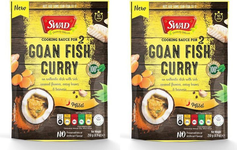 SWAD Goan Fish Curry Cooking Sauce | An Authentic dish with Rich Coconut Flavors | Curry leaves and Turmeric | Pack of 2 | 250g Each(500 g)