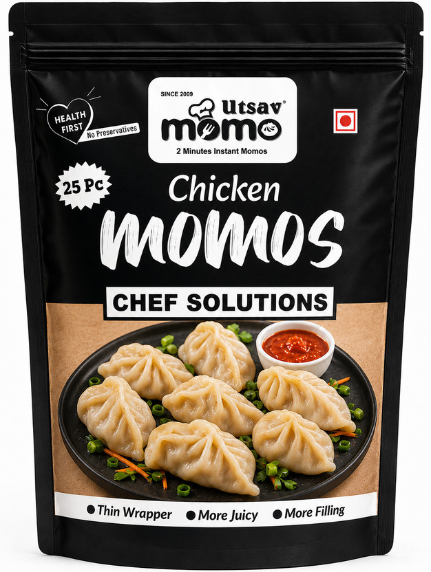 Utsav Momo Cafe Utsav Momo Chicken Momos 25 Pc Family Pack | Ready to Cook Instant Chicken Momos(25 Pieces)