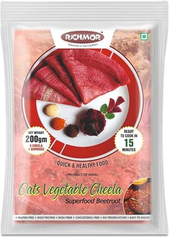 RICHMOR Oats Vegetable Beetroot Chilla Plant based High Fiber No Palm Oil, Ready to Cook(200 g)