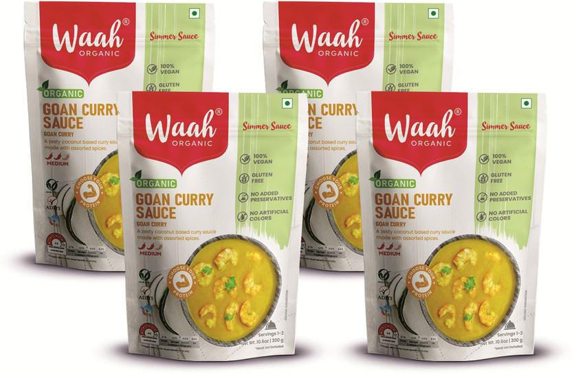 Waah Organic Goan Curry Sauce (Goan Curry), Ready to Eat, Gluten-Free, Vegan, 300g x 4(1200 g)