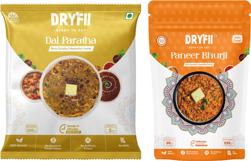 Dryfii Ready to Eat Dal Paratha with Jain Paneer Bhurji Combo Meal Pack(360 g)