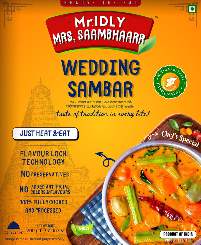 Mr.IDLY MRS. SAAMBHAARR Ready To Eat Wedding Sambar| Authentic Flavor | No Preservatives |(200 g)