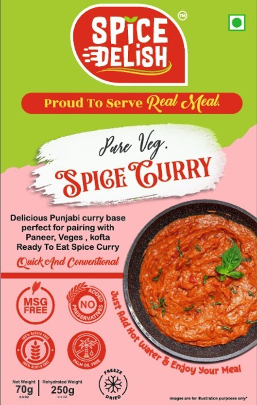 Spice Delish Veg. Spicy Curry - Ready To Eat, Freeze Dried, Instant Meal-Rehydrant Wt.250g(60 g)