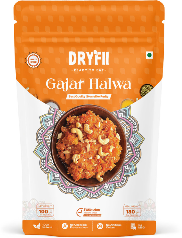 Dryfii Ready-to-Eat Instant Gajar Halwa | Pure Veg | Freeze Dried | Rehydrated Wt.(180 g)