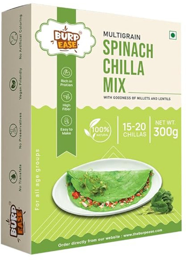 BURPEASE Plain Spinach Chilla Mix Protein & Fiber-Rich Breakfast for Kids and Families(300 g)